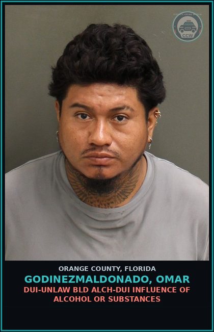 CCW arrest card for GODINEZMALDONADO, OMAR in Orange County: DUI-UNLAW BLD ALCH-DUI INFLUENCE OF ALCOHOL OR DRUGS