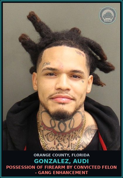 CCW arrest card for GONZALEZ, AUDI in Orange County: POSSESSION OF FIREARM BY CONVICTED FELON - GANG ENHANCEMENT