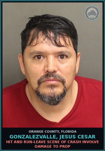 CCW arrest card for GONZALEZVALLE, JESUS CESAR in Orange County: HIT AND RUN-LEAVE SCENE OF CRASH INVOLVE DAMAGE TO PROP