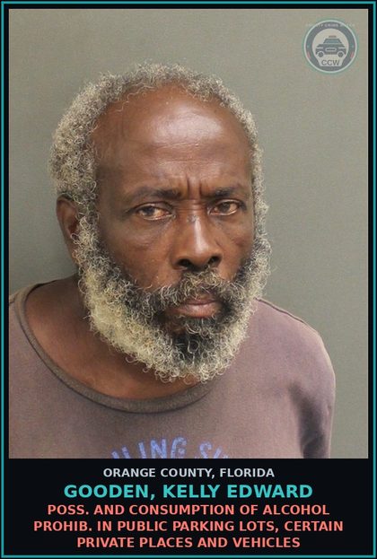 CCW arrest card for GOODEN, KELLY EDWARD in Orange County: POSS. AND CONSUMPTION OF ALCOHOL PROHIB. IN PUBLIC PARKING LOTS, CERTAIN PRIVATE PLACES AND VEHICLES