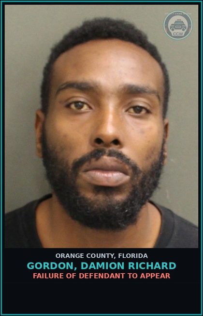 CCW arrest card for GORDON, DAMION RICHARD in Orange County: FAILURE OF DEFENDANT TO APPEAR