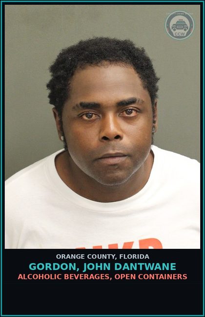 CCW arrest card for GORDON, JOHN DANTWANE in Orange County: ALCOHOLIC BEVERAGES, OPEN CONTAINERS