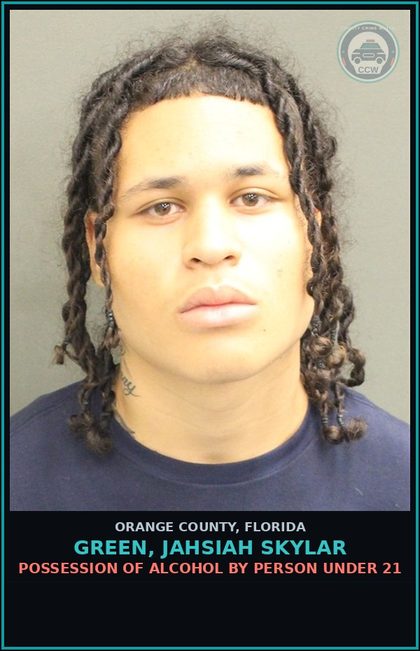 CCW arrest card for GREEN, JAHSIAH SKYLAR in Orange County: POSSESSION OF ALCOHOL BY PERSON UNDER 21