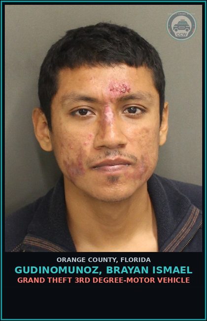 CCW arrest card for GUDINOMUNOZ, BRAYAN ISMAEL in Orange County: GRAND THEFT 3RD DEGREE-MOTOR VEHICLE
