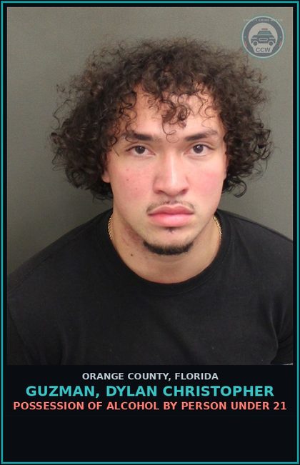CCW arrest card for GUZMAN, DYLAN CHRISTOPHER in Orange County: POSSESSION OF ALCOHOL BY PERSON UNDER 21