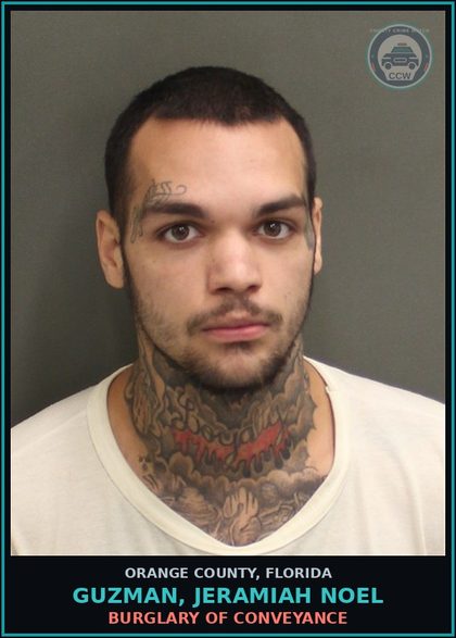 CCW arrest card for GUZMAN, JERAMIAH NOEL in Orange County: BURGLARY OF CONVEYANCE