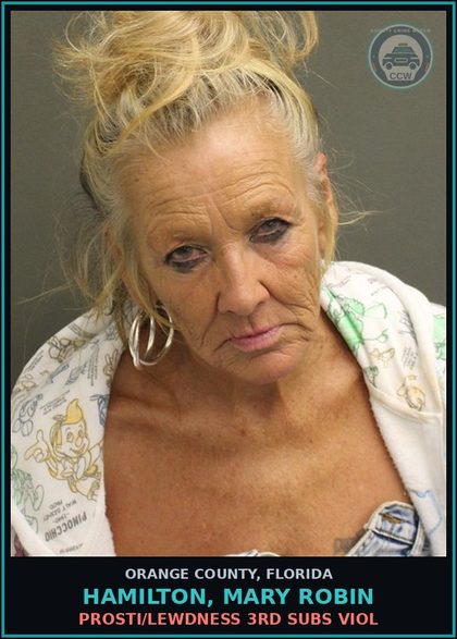 CCW arrest card for HAMILTON, MARY ROBIN in Orange County: Prosti/LEWDNESS 3RD SUBS VIOL
