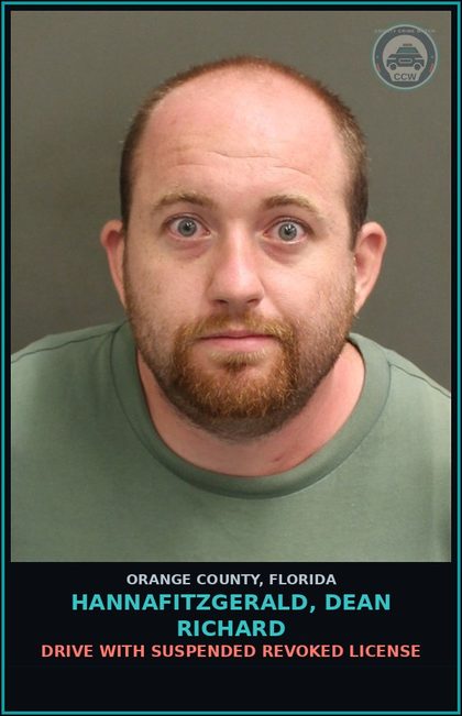 CCW arrest card for HANNAFITZGERALD, DEAN RICHARD in Orange County: DRIVE WITH SUSPENDED REVOKED LICENSE