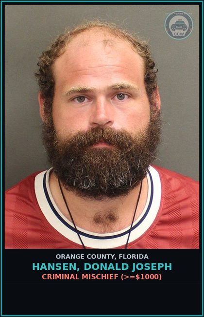 CCW arrest card for HANSEN, DONALD JOSEPH in Orange County: CRIMINAL MISCHIEF (>=$1000)