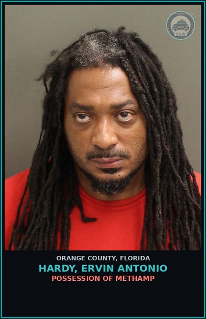 CCW arrest card for HARDY, ERVIN ANTONIO in Orange County: POSSESSION OF Methamp