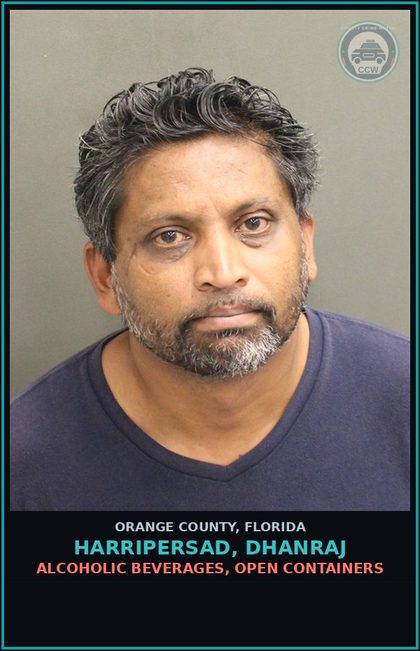 CCW arrest card for HARRIPERSAD, DHANRAJ in Orange County: ALCOHOLIC BEVERAGES, OPEN CONTAINERS