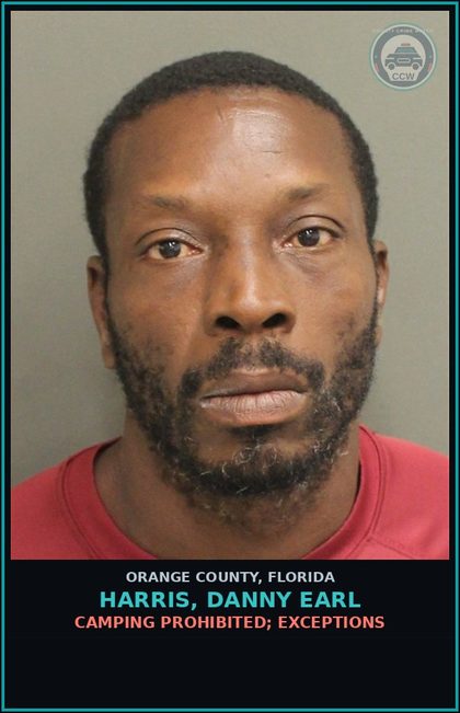 CCW arrest card for HARRIS, DANNY EARL in Orange County: CAMPING PROHIBITED; EXCEPTIONS