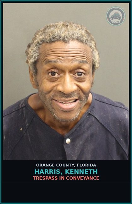 CCW arrest card for HARRIS, KENNETH in Orange County: TRESPASS IN CONVEYANCE