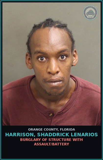 CCW arrest card for HARRISON, SHADDRICK LENARIOS in Orange County: BURGLARY OF STRUCTURE WITH ASSAULT/BATTERY