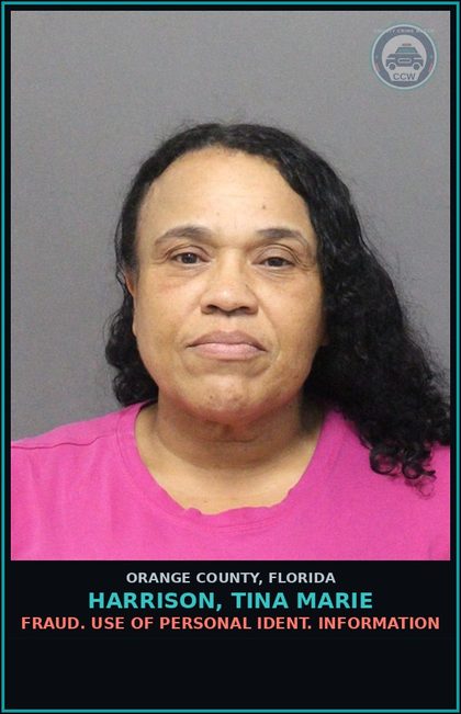 CCW arrest card for HARRISON, TINA MARIE in Orange County: FRAUD. USE OF PERSONAL IDENT. INFORMATION