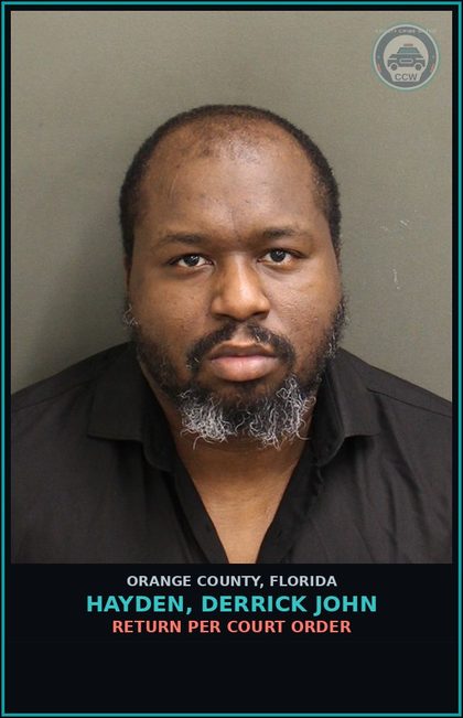 CCW arrest card for HAYDEN, DERRICK JOHN in Orange County: RETURN PER COURT ORDER
