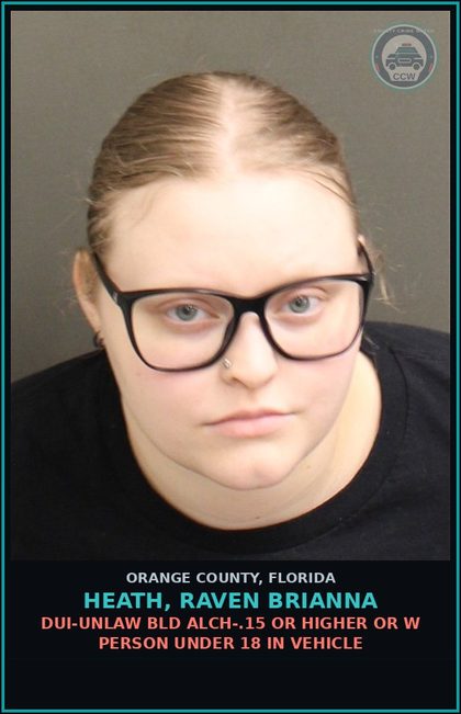 CCW arrest card for HEATH, RAVEN BRIANNA in Orange County: PETIT THEFT