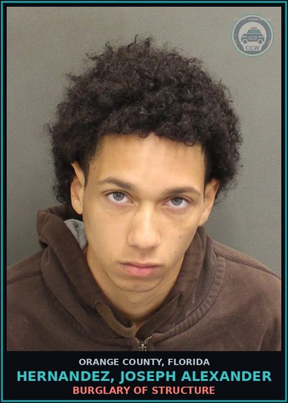 CCW arrest card for HERNANDEZ, JOSEPH ALEXANDER in Orange County: BURGLARY OF STRUCTURE