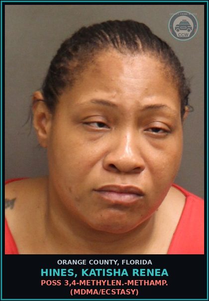 CCW arrest card for HINES, KATISHA RENEA in Orange County: POSS 3,4-METHYLEN.-METHAMP. (MDMA/ECSTASY)