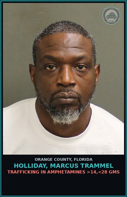 CCW arrest card for HOLLIDAY, MARCUS TRAMMEL in Orange County: POSSESSION OF contr substance