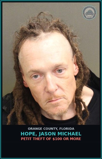 CCW arrest card for HOPE, JASON MICHAEL in Orange County: RESISTING OFFICER WITHOUT VIOLENCE