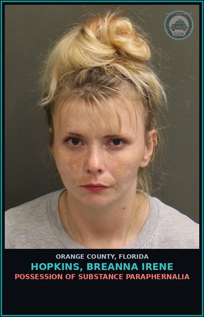 CCW arrest card for HOPKINS, BREANNA IRENE in Orange County: POSSESSION OF DRUG PARAPHERNALIA