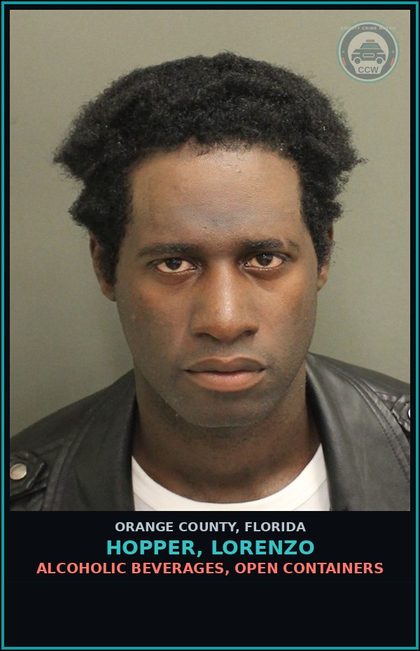 CCW arrest card for HOPPER, LORENZO in Orange County: ALCOHOLIC BEVERAGES, OPEN CONTAINERS
