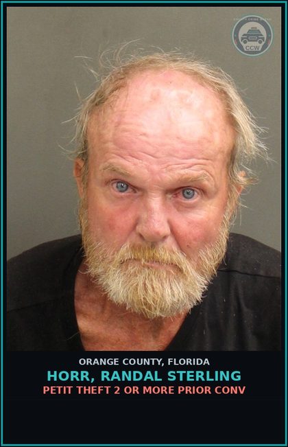 CCW arrest card for HORR, RANDAL STERLING in Orange County: UNLAWFUL POSSESS. STOLEN CREDIT/DEBIT CARD