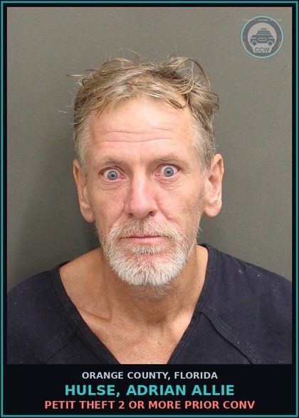 CCW arrest card for HULSE, ADRIAN ALLIE in Orange County: PETIT THEFT 2 OR MORE PRIOR CONV