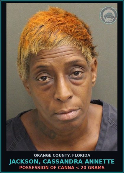CCW arrest card for JACKSON, CASSANDRA ANNETTE in Orange County: POSSESSION OF Canna < 20 GRAMS