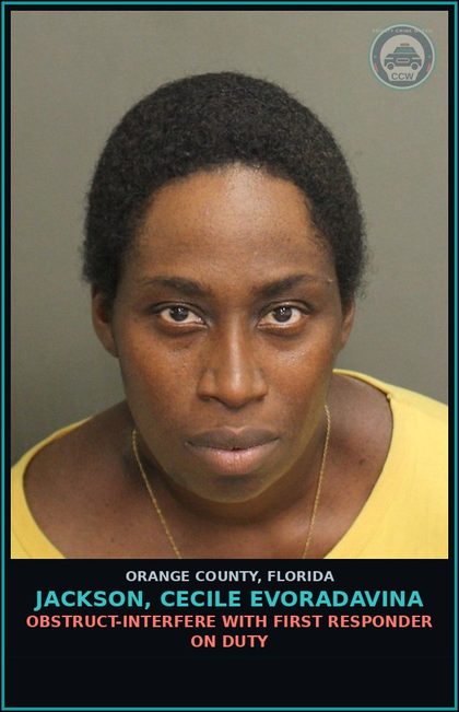 CCW arrest card for JACKSON, CECILE EVORADAVINA in Orange County: OBSTRUCT-INTERFERE WITH FIRST RESPONDER ON DUTY