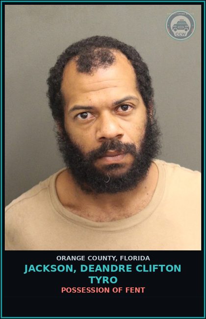 CCW arrest card for JACKSON, DEANDRE CLIFTON TYRO in Orange County: FEDERAL CHARGE REMAND HOLD CIVIL NO CCH EN