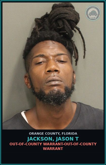 CCW arrest card for JACKSON, JASON T in Orange County: OUT-OF-COUNTY WARRANT-OUT-OF-COUNTY WARRANT