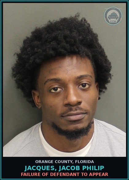 CCW arrest card for JACQUES, JACOB PHILIP in Orange County: FAILURE OF DEFENDANT TO APPEAR
