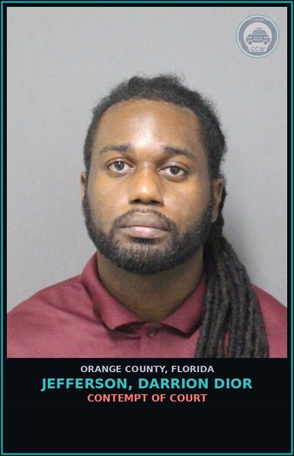 CCW arrest card for JEFFERSON, DARRION DIOR in Orange County: CONTEMPT OF COURT