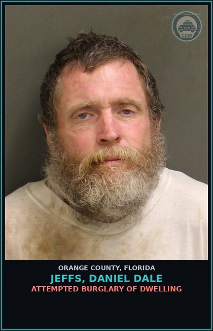 CCW arrest card for JEFFS, DANIEL DALE in Orange County: TRESPASS/PROP. OTHER THAN STRUCT. OR CONV.