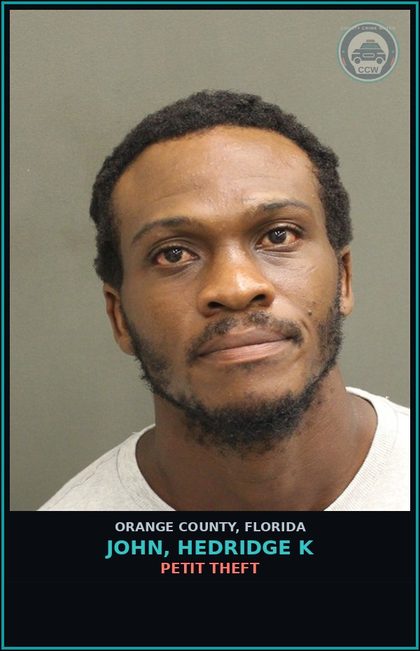 CCW arrest card for JOHN, HEDRIDGE K in Orange County: PETIT THEFT