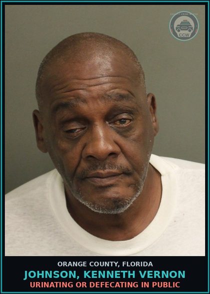 CCW arrest card for JOHNSON, KENNETH VERNON in Orange County: URINATING OR DEFECATING IN PUBLIC
