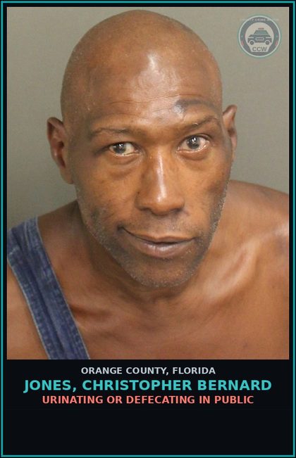 CCW arrest card for JONES, CHRISTOPHER BERNARD in Orange County: URINATING OR DEFECATING IN PUBLIC