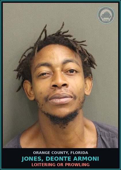 CCW arrest card for JONES, DEONTE ARMONI in Orange County: LOITERING OR PROWLING