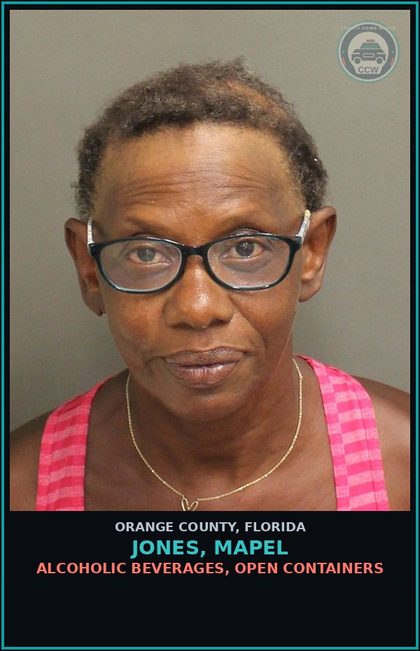 CCW arrest card for JONES, MAPEL in Orange County: ALCOHOLIC BEVERAGES, OPEN CONTAINERS