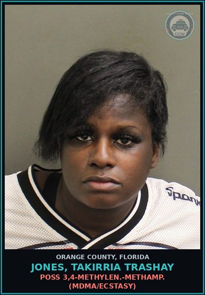 CCW arrest card for JONES, TAKIRRIA TRASHAY in Orange County: POSS 3,4-METHYLEN.-METHAMP. (MDMA/ECSTASY)