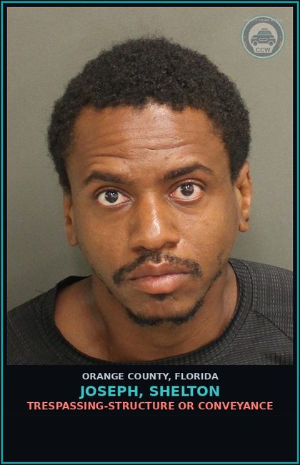 CCW arrest card for JOSEPH, SHELTON in Orange County: TRESPASSING-STRUCTURE OR CONVEYANCE