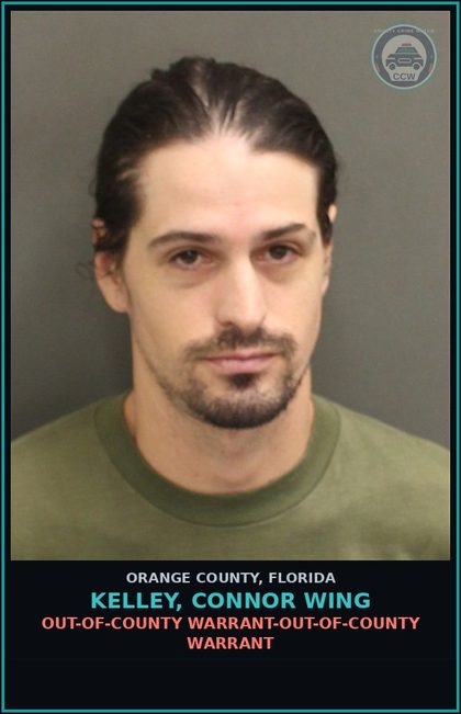 CCW arrest card for KELLEY, CONNOR WING in Orange County: OUT-OF-COUNTY WARRANT-OUT-OF-COUNTY WARRANT