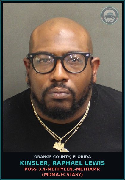 CCW arrest card for KINSLER, RAPHAEL LEWIS in Orange County: POSS 3,4-METHYLEN.-METHAMP. (MDMA/ECSTASY)