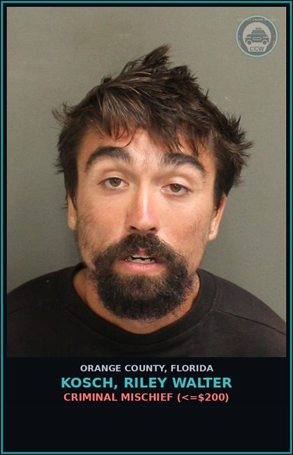 CCW arrest card for KOSCH, RILEY WALTER in Orange County: CRIMINAL MISCHIEF (<=$200)