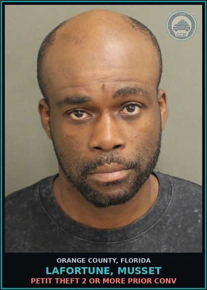 CCW arrest card for LAFORTUNE, MUSSET in Orange County: PETIT THEFT 2 OR MORE PRIOR CONV