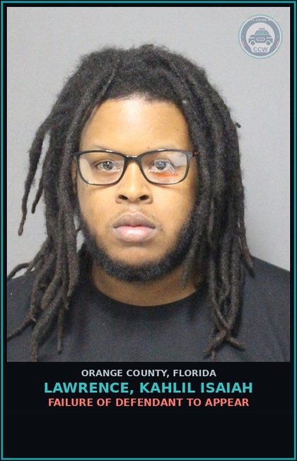 CCW arrest card for LAWRENCE, KAHLIL ISAIAH in Orange County: FAILURE OF DEFENDANT TO APPEAR