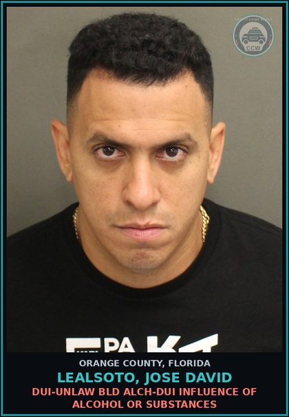 CCW arrest card for LEALSOTO, JOSE DAVID in Orange County: DUI-UNLAW BLD ALCH-DUI INFLUENCE OF ALCOHOL OR DRUGS