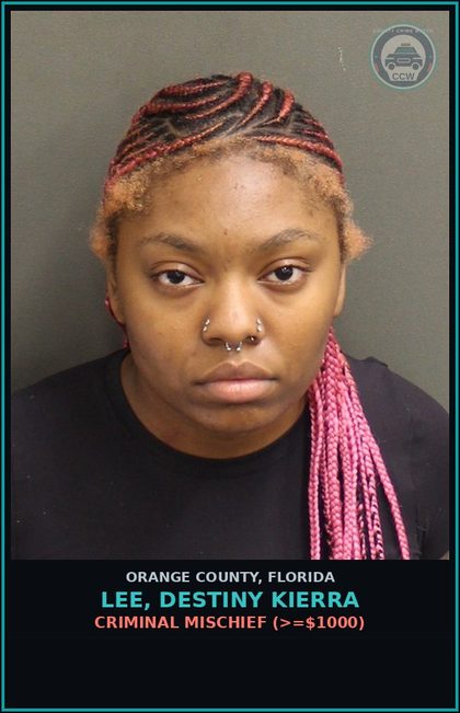 CCW arrest card for LEE, DESTINY KIERRA in Orange County: CRIMINAL MISCHIEF (>=$1000)
